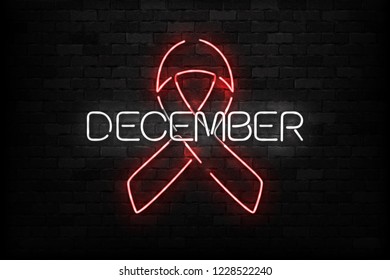 Vector realistic isolated neon sign of World Aids Day logo for template decoration and layout covering on the wall background.
