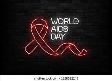 Signo de neón aislado y vectorial del logo del Día Mundial del Sida para la decoración de plantillas y el diseño que cubre el fondo de la pared.