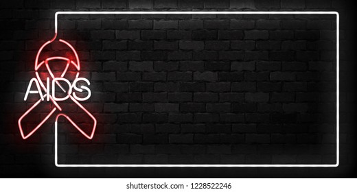 Vector realistic isolated neon sign of World Aids Day frame logo for template decoration and layout covering on the wall background.