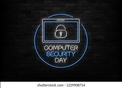 Vector Realistic Isolated Neon Sign Of 30 November, Computer Security Day Logo For Decoration And Covering On The Wall Background.