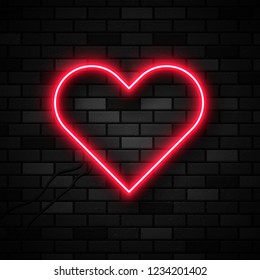 Vector realistic isolated neon sign of heart for decoration and covering on the brick wall background. Vector realistic isolated neon sign of heart for decoration and covering on the brick wall background.