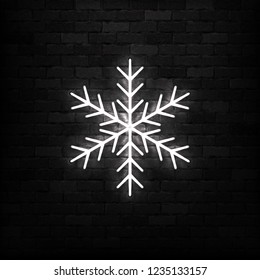 Vector realistic isolated neon sign of Snowflake logo for decoration and covering on the wall background. Concept of Merry Christmas and Happy New Year.