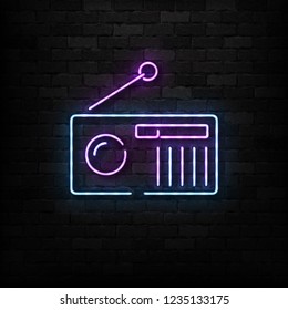 Vector realistic isolated neon sign of Radio logo for decoration and covering on the wall background. Concept of broadcasting and dj.