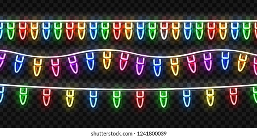 Vector realistic isolated neon sign of Christmas fairy lights logo for template decoration and layout covering on the transparent background. Concept of Happy New Year and Merry Christmas.