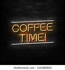 Vector realistic isolated neon sign of Coffee Time logo for decoration and covering on the wall background. Concept of cafe and coffee shop.