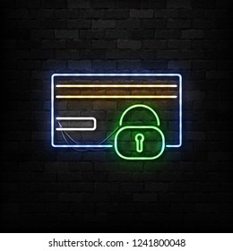 Vector realistic isolated neon sign of Credit Card protection and safety for template decoration and layout background. Concept of fraud and security.