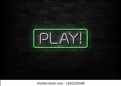 Vector realistic isolated neon sign of Play logo for decoration and covering on the wall background. Concept of gaming and video games.