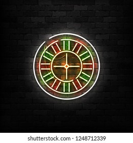 Vector realistic isolated neon sign of Roulette logo for decoration and covering on the wall background. Concept of Casino.