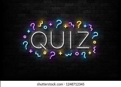 Vector realistic isolated neon sign of Quiz logo for template decoration and covering on the wall background.