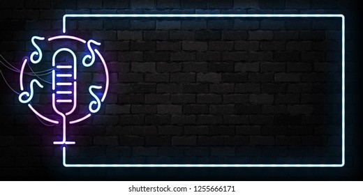 Vector realistic isolated neon sign of Karaoke frame logo for decoration and covering on the wall background. Concept of night club and live music.