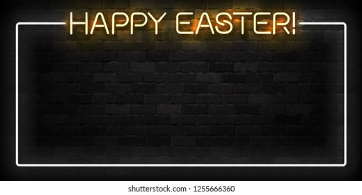 Vector realistic isolated neon sign of Easter frame logo for template decoration and layout covering on the wall background. Concept of Happy Easter celebration.
