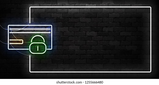 Vector realistic isolated neon sign of Credit Card protection and safety frame logo for template decoration and layout background. Concept of fraud and security.