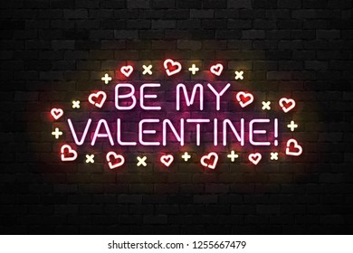 Vector realistic isolated neon sign of Be My Valentine logo for template decoration and covering on the wall background. Concept of Happy Valentine's Day.