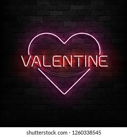 Vector realistic isolated neon sign of Happy Valentines Day logo with heart shape for template decoration and covering on the wall background.