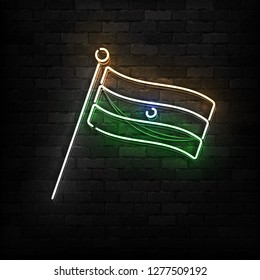 Vector realistic isolated neon sign of Indian flag logo for template decoration and covering on the wall background. Concept of Happy Republic Day in India.