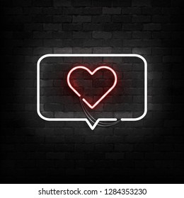 Vector realistic isolated neon sign of Message with Heart logo for template decoration and layout covering on the wall background. Concept of Happy Valentines Day.