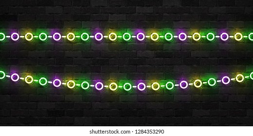 Vector realistic isolated neon sign of Mardi Gras beads logo for template decoration and covering on the wall background.