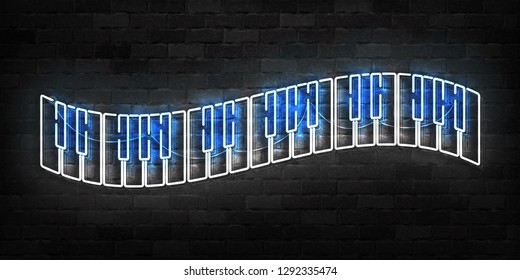 Vector realistic isolated neon sign of Piano logo for template decoration and covering on the wall background. Concept of music.