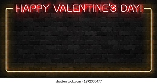 Vector realistic isolated neon sign of Happy Valentines Day frame logo for template decoration and covering on the wall background.