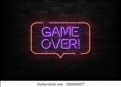 Vector realistic isolated neon sign of Game Over logo for template decoration and covering on the wall background. Concept of gaming.