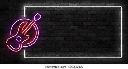Vector realistic isolated neon sign of Guitar frame logo for template decoration and covering on the wall background.