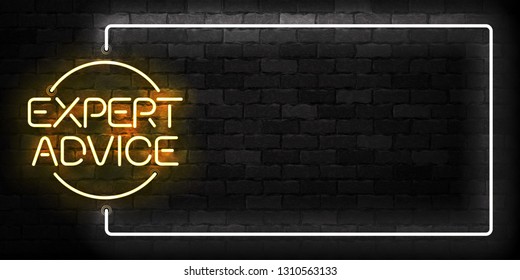 Vector realistic isolated neon sign of Expert Advice frame logo for template decoration and layout covering on the wall background.