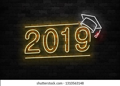 Vector realistic isolated neon sign of 2019 Graduation logo for template decoration and layout covering on the wall background.