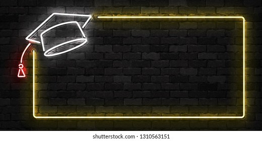 Vector realistic isolated neon sign of Graduation frame logo for template decoration and layout covering on the wall background.