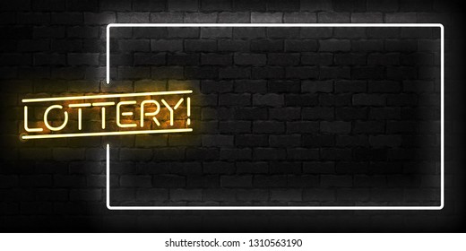 Vector realistic isolated neon sign of Lottery frame logo for template decoration and layout covering on the wall background.