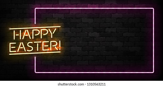 Vector realistic isolated neon sign of Happy Easter frame for template decoration and covering on the wall background.