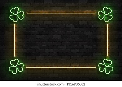 Vector realistic isolated neon sign of Clover frame logo for template decoration and invitation covering on the wall background. Concept of Happy St. Patrick's Day.
