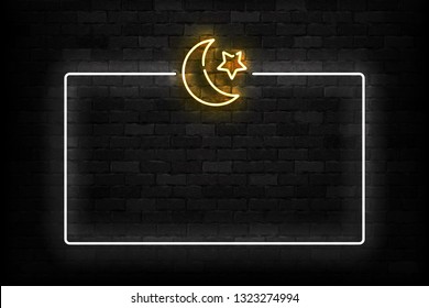 Vector realistic isolated neon sign of Islamic Crescent frame logo for template decoration on the wall background. Concept of Ramadan Kareem.