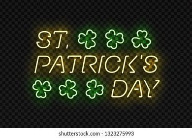 Vector realistic isolated neon sign of St. Patrick's Day typography logo for template decoration and covering on the transparent background.
