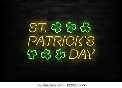 Vector realistic isolated neon sign of St. Patrick's Day typography logo for template decoration and covering on the wall background.