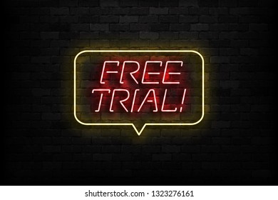 Vector realistic isolated neon sign of Free Trial logo for template decoration and layout covering on the wall background.