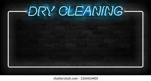 Vector realistic isolated neon sign of Dry Cleaning frame logo for template decoration and layout covering on the wall background. Concept of washing machine and laundry.