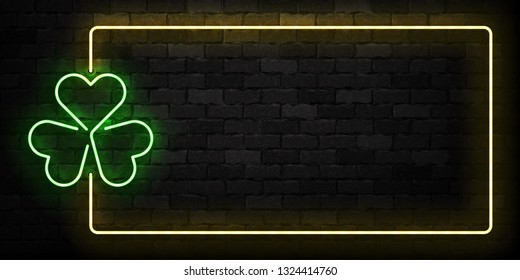 Vector realistic isolated neon sign of Clover frame logo for template decoration and covering on the wall background. Concept of Happy St. Patrick's Day.