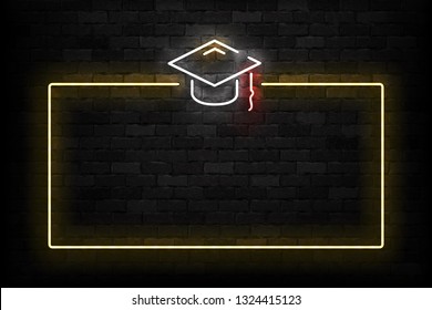 Vector realistic isolated neon sign of Graduation frame logo for template decoration and layout covering on the wall background.