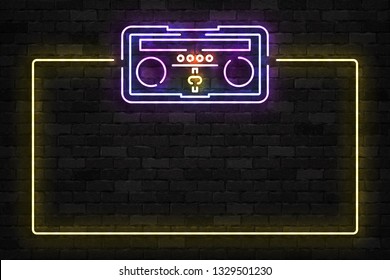 Vector realistic isolated neon sign of DJ frame logo for template decoration and layout covering on the wall background.