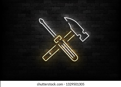 Vector realistic isolated neon sign of Repair logo for template decoration on the wall background. Concept of Labour Day.