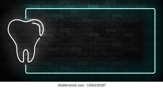 Vector realistic isolated neon sign of Tooth frame logo for template decoration and mockup covering on the wall background. Concept of dentist clinic and healthcare.