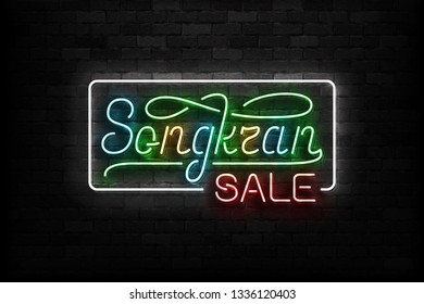 Vector realistic isolated neon sign of Songkran Sale logo for template decoration and layout covering on the wall background.