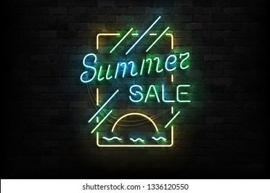 Vector realistic isolated neon sign of Summer Sale logo for template decoration and invitation covering on the wall background.
