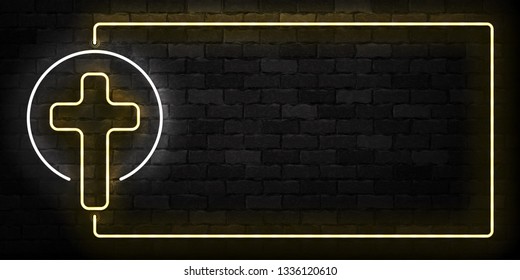 Vector realistic isolated neon sign of Cross frame logo for template decoration and layout covering on the wall background. Concept of Happy Easter and Christianity.