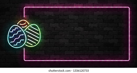 Vector realistic isolated neon sign of Easter Eggs frame logo for template decoration and layout covering on the wall background. Concept of Happy Easter.