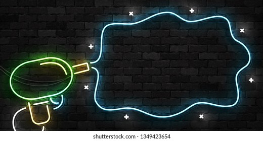Vector realistic isolated neon sign of Water Gun frame logo for template decoration and layout covering on the wall background. Concept of Happy Songkran.