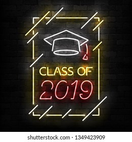 Vector realistic isolated neon sign of Graduation logo for template decoration and invitation layout on the wall background.