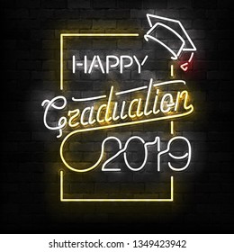 Vector realistic isolated neon sign of Graduation logo for template decoration and invitation layout on the wall background.