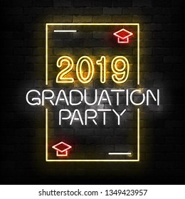 Vector realistic isolated neon sign of Graduation logo for template decoration and invitation layout on the wall background.