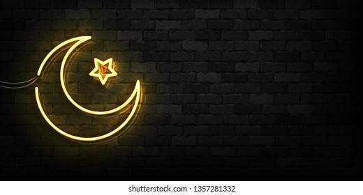 Vector realistic isolated neon sign of Ramadan Kareem flyer logo for template decoration on the wall background.